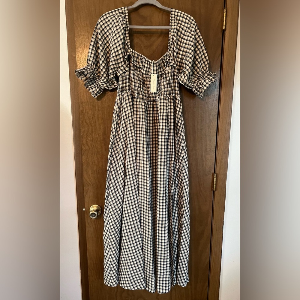 Rylee + Cru navy check birdie dress
